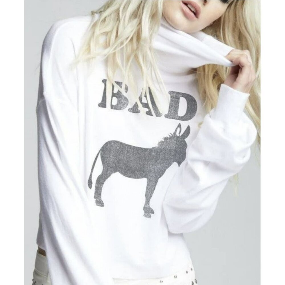 Recycled Karma Bad Ass Turtleneck Cropped Long Sleeve Tee Sz M NEW